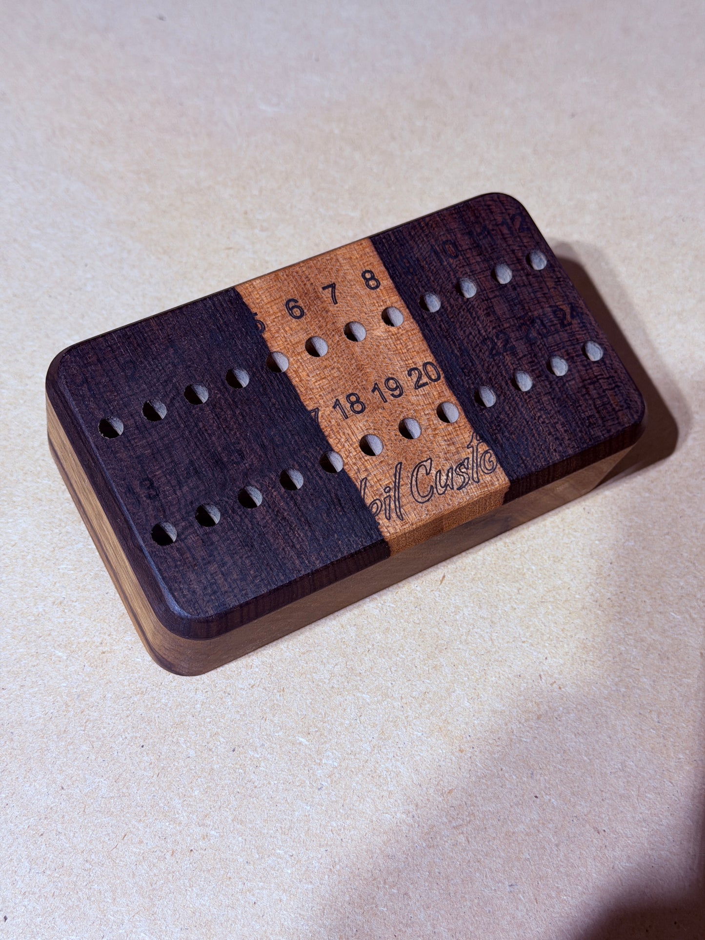 Fret Holder / Caddy - Ziricote & Quilted Black Limba